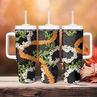 Aloha Festive Hawaii Tumbler With Handle Mokihana - Maile and Ilima on Black - Polynesian Pride