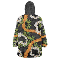 Aloha Festive Hawaii Wearable Blanket Hoodie Mokihana - Maile and Ilima on Black - Polynesian Pride