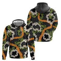 Aloha Festive Hawaii Zip Hoodie Mokihana - Maile and Ilima on Black - Polynesian Pride