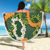 Aloha Festive Hawaii Beach Blanket Mokihana - Maile and Ilima on Forest Green - Polynesian Pride