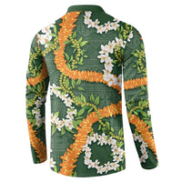 Aloha Festive Hawaii Button Sweatshirt Mokihana - Maile and Ilima on Forest Green LT7 - Polynesian Pride
