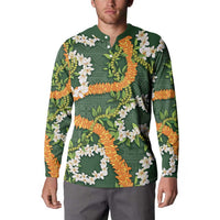Aloha Festive Hawaii Button Sweatshirt Mokihana - Maile and Ilima on Forest Green LT7 - Polynesian Pride