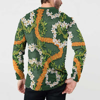 Aloha Festive Hawaii Button Sweatshirt Mokihana - Maile and Ilima on Forest Green LT7 - Polynesian Pride