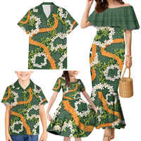 Aloha Festive Hawaii Family Matching Mermaid Dress and Hawaiian Shirt Mokihana - Maile and Ilima on Forest Green - Polynesian Pride