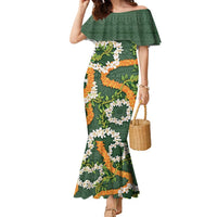 Aloha Festive Hawaii Family Matching Mermaid Dress and Hawaiian Shirt Mokihana - Maile and Ilima on Forest Green - Polynesian Pride