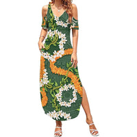 Aloha Festive Hawaii Family Matching Summer Maxi Dress and Hawaiian Shirt Mokihana - Maile and Ilima on Forest Green - Polynesian Pride