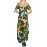 Aloha Festive Hawaii Family Matching Summer Maxi Dress and Hawaiian Shirt Mokihana - Maile and Ilima on Forest Green - Polynesian Pride