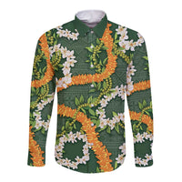 Aloha Festive Hawaii Long Sleeve Button Shirt Mokihana - Maile and Ilima on Forest Green LT7 Unisex Forest Green - Polynesian Pride