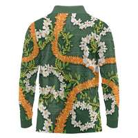 Aloha Festive Hawaii Long Sleeve Polo Shirt Mokihana - Maile and Ilima on Forest Green - Polynesian Pride