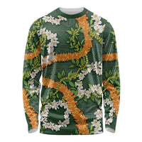 Aloha Festive Hawaii Long Sleeve Shirt Mokihana - Maile and Ilima on Forest Green LT7 Unisex Forest Green - Polynesian Pride