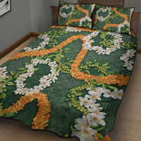 Aloha Festive Hawaii Quilt Bed Set Mokihana - Maile and Ilima on Forest Green LT7 - Polynesian Pride