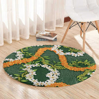 Aloha Festive Hawaii Round Carpet Mokihana - Maile and Ilima on Forest Green - Polynesian Pride