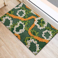 Aloha Festive Hawaii Rubber Doormat Mokihana - Maile and Ilima on Forest Green LT7 - Polynesian Pride