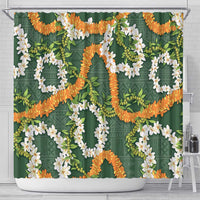 Aloha Festive Hawaii Shower Curtain Mokihana - Maile and Ilima on Forest Green - Polynesian Pride