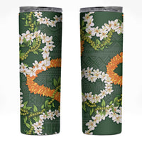 Aloha Festive Hawaii Skinny Tumbler Mokihana - Maile and Ilima on Forest Green - Polynesian Pride