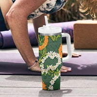 Aloha Festive Hawaii Tumbler With Handle Mokihana - Maile and Ilima on Forest Green - Polynesian Pride