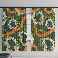 Aloha Festive Hawaii Window Curtain Mokihana - Maile and Ilima on Forest Green - Polynesian Pride