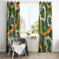 Aloha Festive Hawaii Window Curtain Mokihana - Maile and Ilima on Forest Green - Polynesian Pride