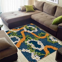 Aloha Festive Hawaii Area Rug Mokihana - Maile and Ilima on Navy Blue - Polynesian Pride