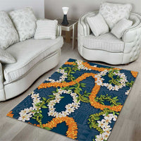 Aloha Festive Hawaii Area Rug Mokihana - Maile and Ilima on Navy Blue - Polynesian Pride