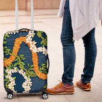 Aloha Festive Hawaii Luggage Cover Mokihana - Maile and Ilima on Navy Blue - Polynesian Pride