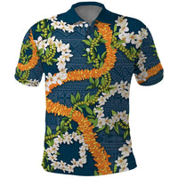 Aloha Festive Hawaii Polo Shirt Mokihana - Maile and Ilima on Navy Blue - Polynesian Pride