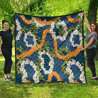 Aloha Festive Hawaii Quilt Mokihana - Maile and Ilima on Navy Blue - Polynesian Pride
