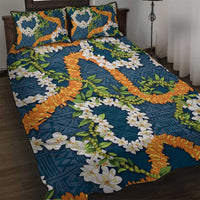 Aloha Festive Hawaii Quilt Bed Set Mokihana - Maile and Ilima on Navy Blue LT7 Navy Blue - Polynesian Pride