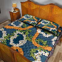 Aloha Festive Hawaii Quilt Bed Set Mokihana - Maile and Ilima on Navy Blue LT7 - Polynesian Pride