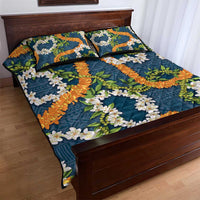 Aloha Festive Hawaii Quilt Bed Set Mokihana - Maile and Ilima on Navy Blue LT7 - Polynesian Pride
