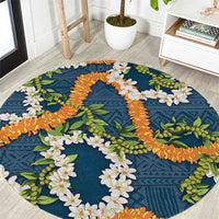Aloha Festive Hawaii Round Carpet Mokihana - Maile and Ilima on Navy Blue - Polynesian Pride