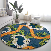 Aloha Festive Hawaii Round Carpet Mokihana - Maile and Ilima on Navy Blue - Polynesian Pride