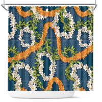 Aloha Festive Hawaii Shower Curtain Mokihana - Maile and Ilima on Navy Blue - Polynesian Pride