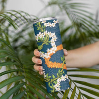 Aloha Festive Hawaii Skinny Tumbler Mokihana - Maile and Ilima on Navy Blue - Polynesian Pride