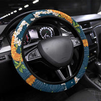 Aloha Festive Hawaii Steering Wheel Cover Mokihana - Maile and Ilima on Navy Blue - Polynesian Pride