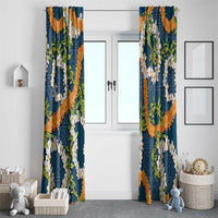 Aloha Festive Hawaii Window Curtain Mokihana - Maile and Ilima on Navy Blue - Polynesian Pride
