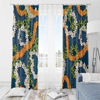 Aloha Festive Hawaii Window Curtain Mokihana - Maile and Ilima on Navy Blue - Polynesian Pride