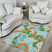 Aloha Festive Hawaii Area Rug Mokihana - Maile and Ilima on Turquoise - Polynesian Pride