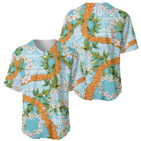 Aloha Festive Hawaii Baseball Jersey Mokihana - Maile and Ilima on Turquoise - Polynesian Pride