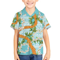 Aloha Festive Hawaii Kid Hawaiian Shirt Mokihana - Maile and Ilima on Turquoise LT7 Kid Turquoise - Polynesian Pride