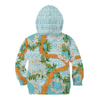 Aloha Festive Hawaii Kid Hoodie Mokihana - Maile and Ilima on Turquoise LT7 - Polynesian Pride