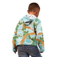 Aloha Festive Hawaii Kid Hoodie Mokihana - Maile and Ilima on Turquoise LT7 - Polynesian Pride