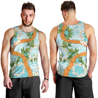 Aloha Festive Hawaii Men Tank Top Mokihana - Maile and Ilima on Turquoise - Polynesian Pride