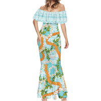 Aloha Festive Hawaii Mermaid Dress Mokihana - Maile and Ilima on Turquoise - Polynesian Pride