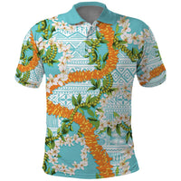 Aloha Festive Hawaii Polo Shirt Mokihana - Maile and Ilima on Turquoise - Polynesian Pride