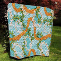 Aloha Festive Hawaii Quilt Mokihana - Maile and Ilima on Turquoise - Polynesian Pride