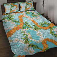 Aloha Festive Hawaii Quilt Bed Set Mokihana - Maile and Ilima on Turquoise LT7 Turquoise - Polynesian Pride