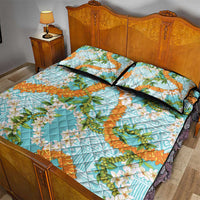 Aloha Festive Hawaii Quilt Bed Set Mokihana - Maile and Ilima on Turquoise LT7 - Polynesian Pride