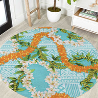 Aloha Festive Hawaii Round Carpet Mokihana - Maile and Ilima on Turquoise - Polynesian Pride