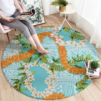 Aloha Festive Hawaii Round Carpet Mokihana - Maile and Ilima on Turquoise - Polynesian Pride